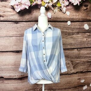 Vintage America Women’s Cotton Crochet Twisted Button Down Shirt Blouse